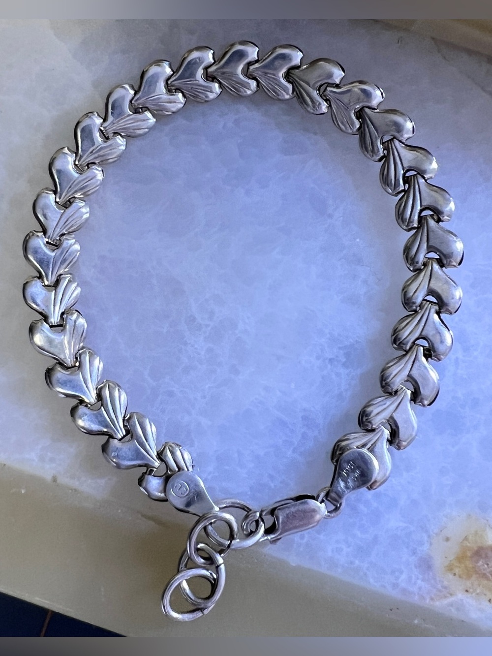 Vintage Italy Heart Shell Link Bracelet Sterling Silver 925 - Picture 11 of 11